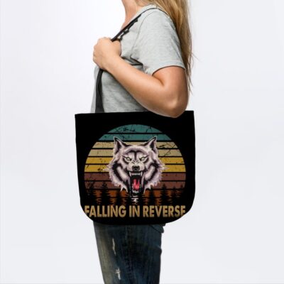 Wolf Face Falling In Reverse Tour Text White Black Tote Official Falling In Reverse Merch