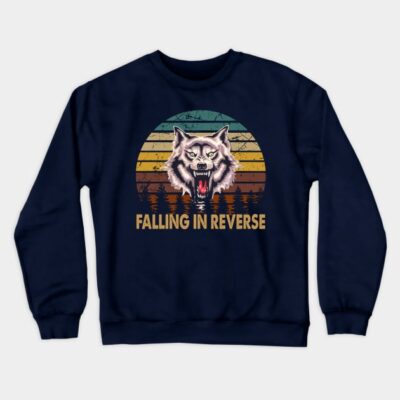 Wolf Face Falling In Reverse Tour Text White Black Crewneck Sweatshirt Official Falling In Reverse Merch